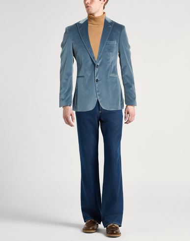 Man Blazer Slate blue Size 38 Cotton, Elastane