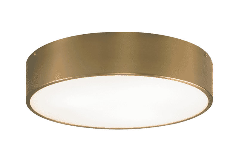 Aged Gold Brass Three Light Flush Mount from the Snare Collection