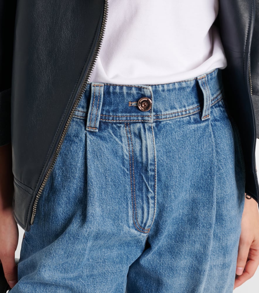 Pleated high-rise wide-leg jeans
