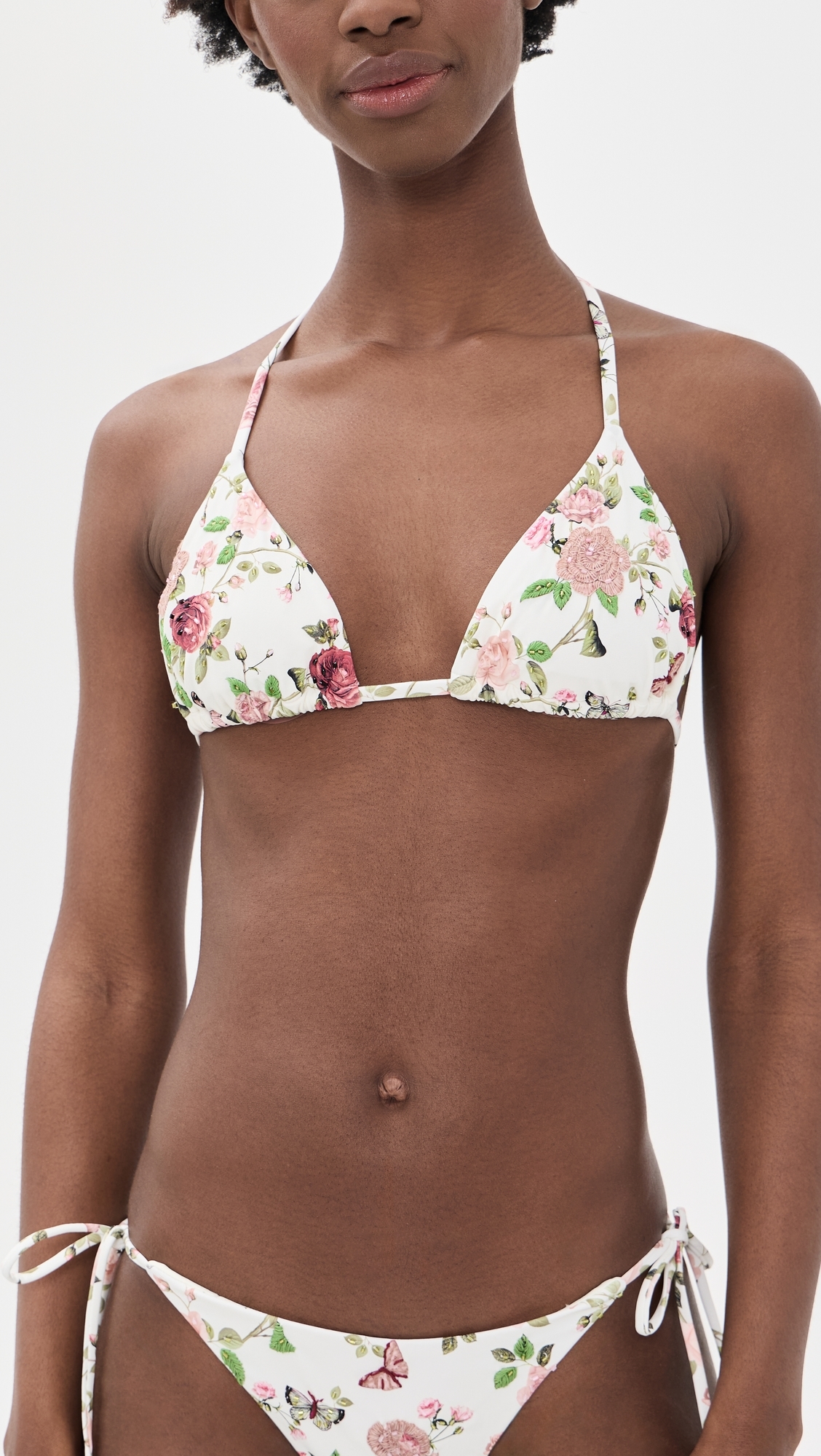 X ALICE + OLIVIA Embroidered Triangle Bikini Top English Rose