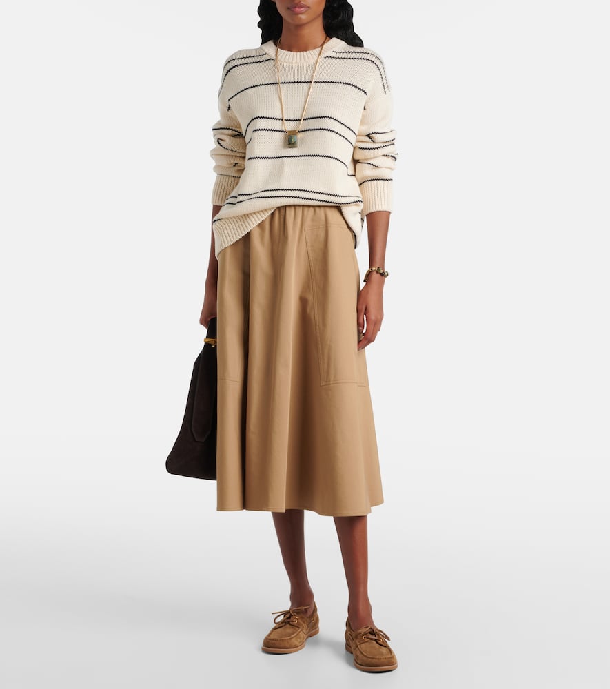Cotton-blend midi skirt