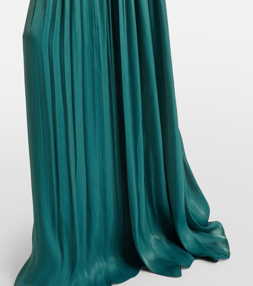 Serenne trompe l'ail pleated lamé gown