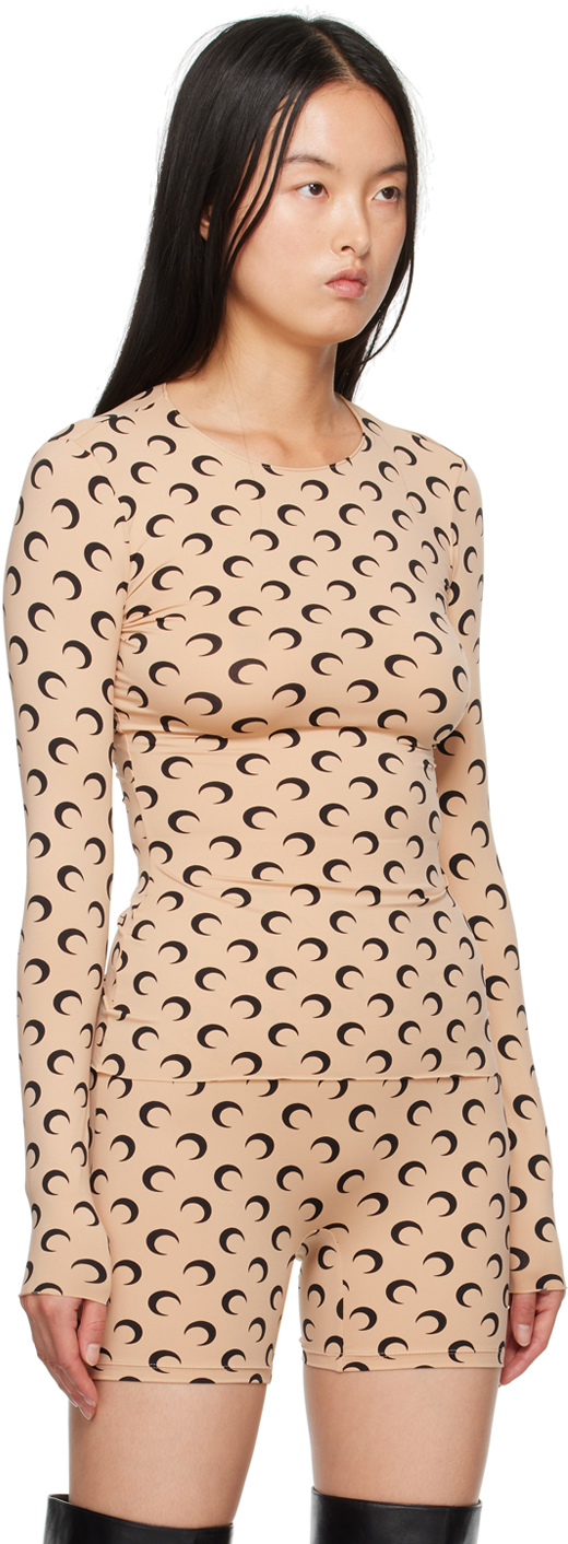 Marine Serre Tan All Over Moon Second Skin Long Sleeve T-Shirt