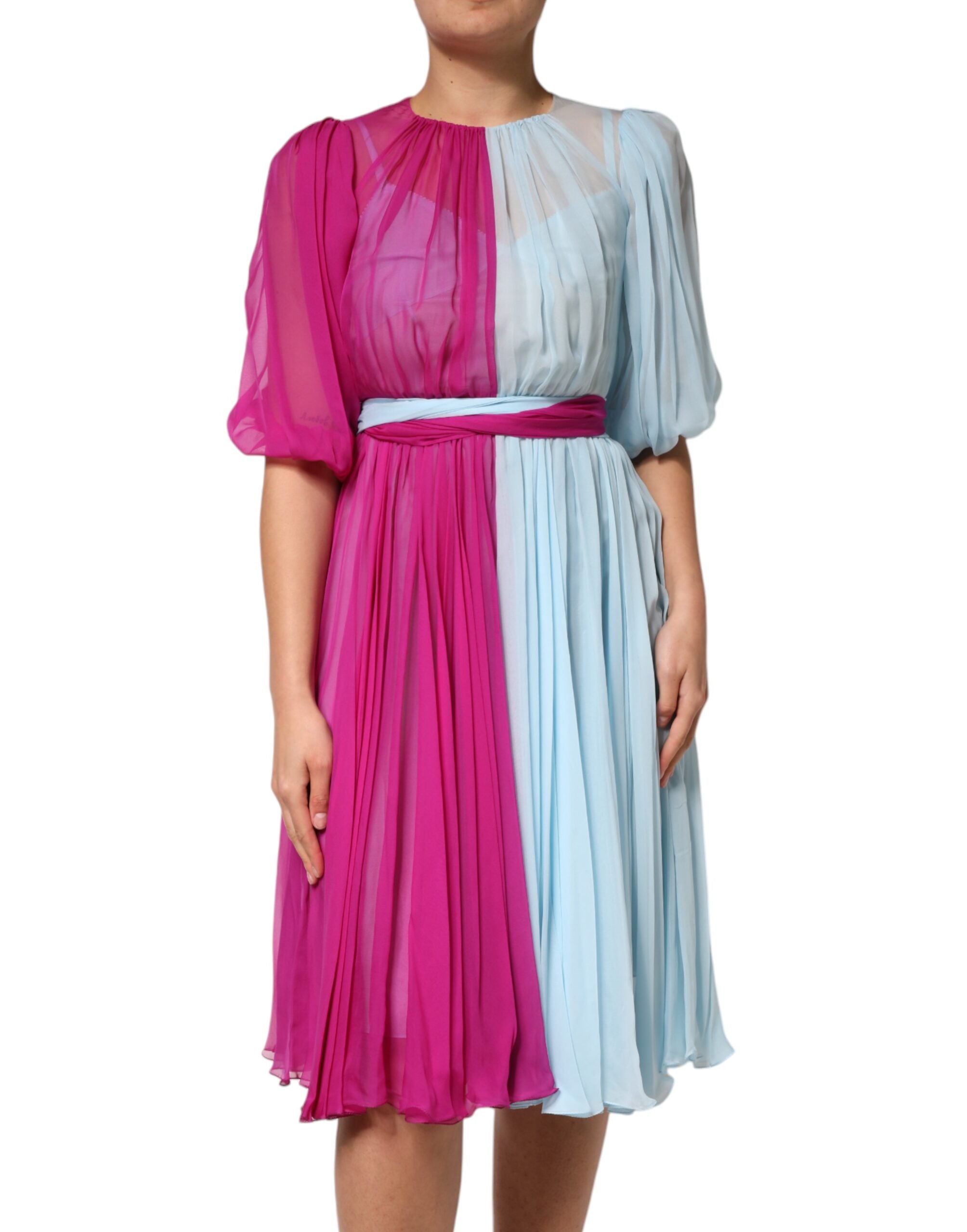 Two-Tone Silk Dress — Multicolor