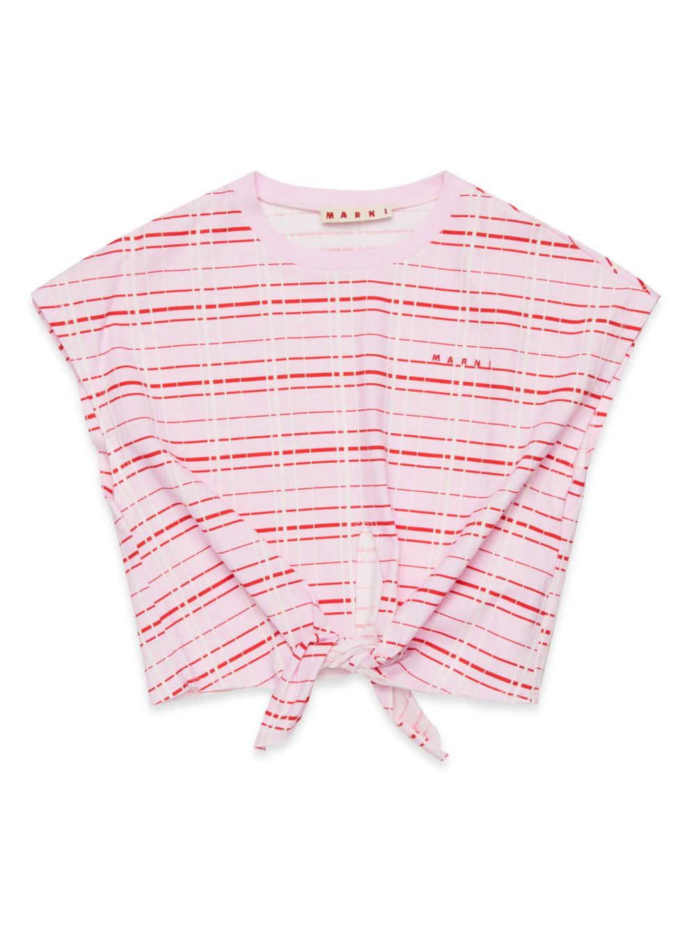 Check-print knotted T-shirt - Pink