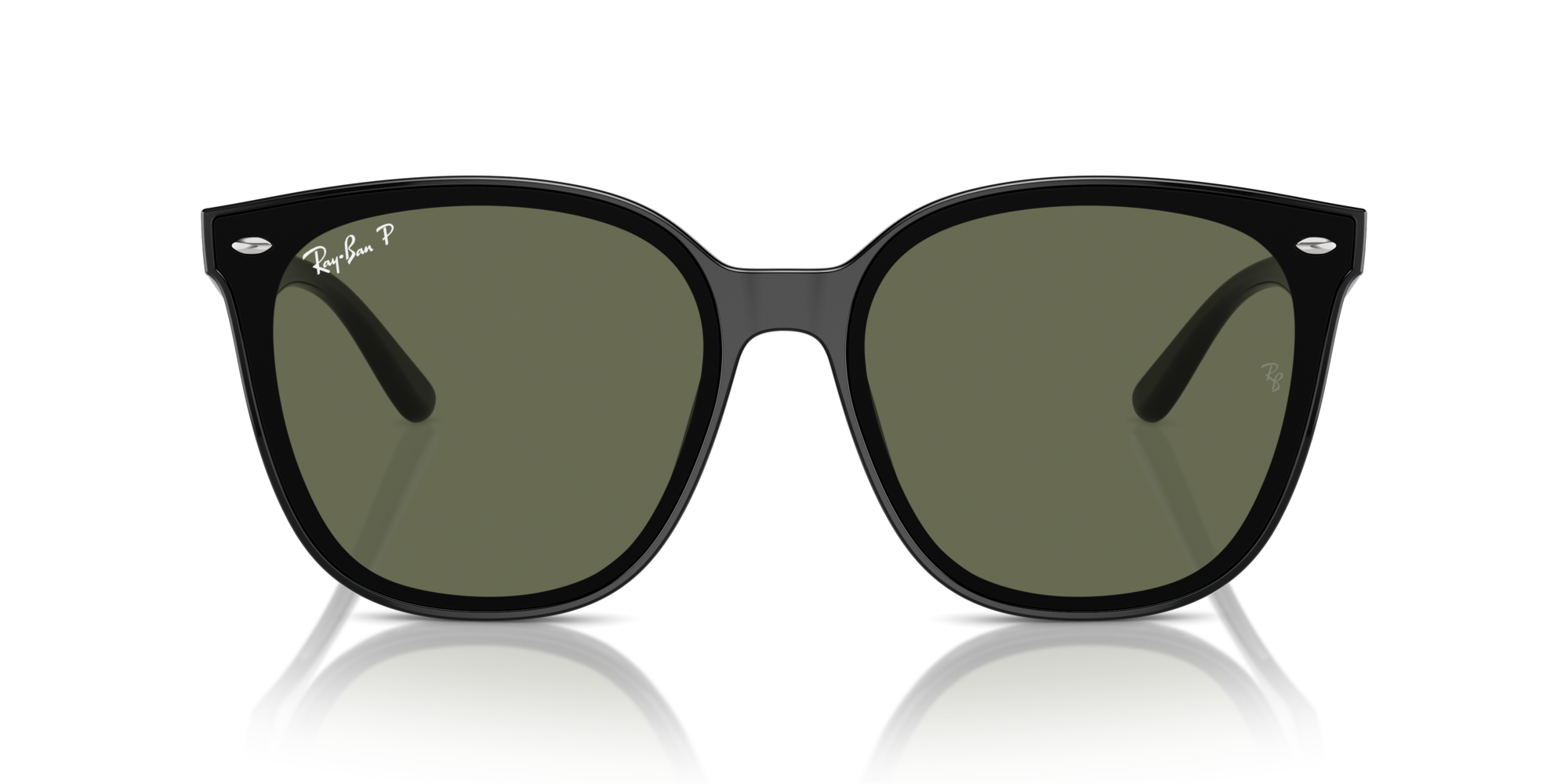 Ray - Ban Unisex Ray - Ban RB4423D 601/9A Sunglasses Injected Black Green Squared Polarized Anti -reflex