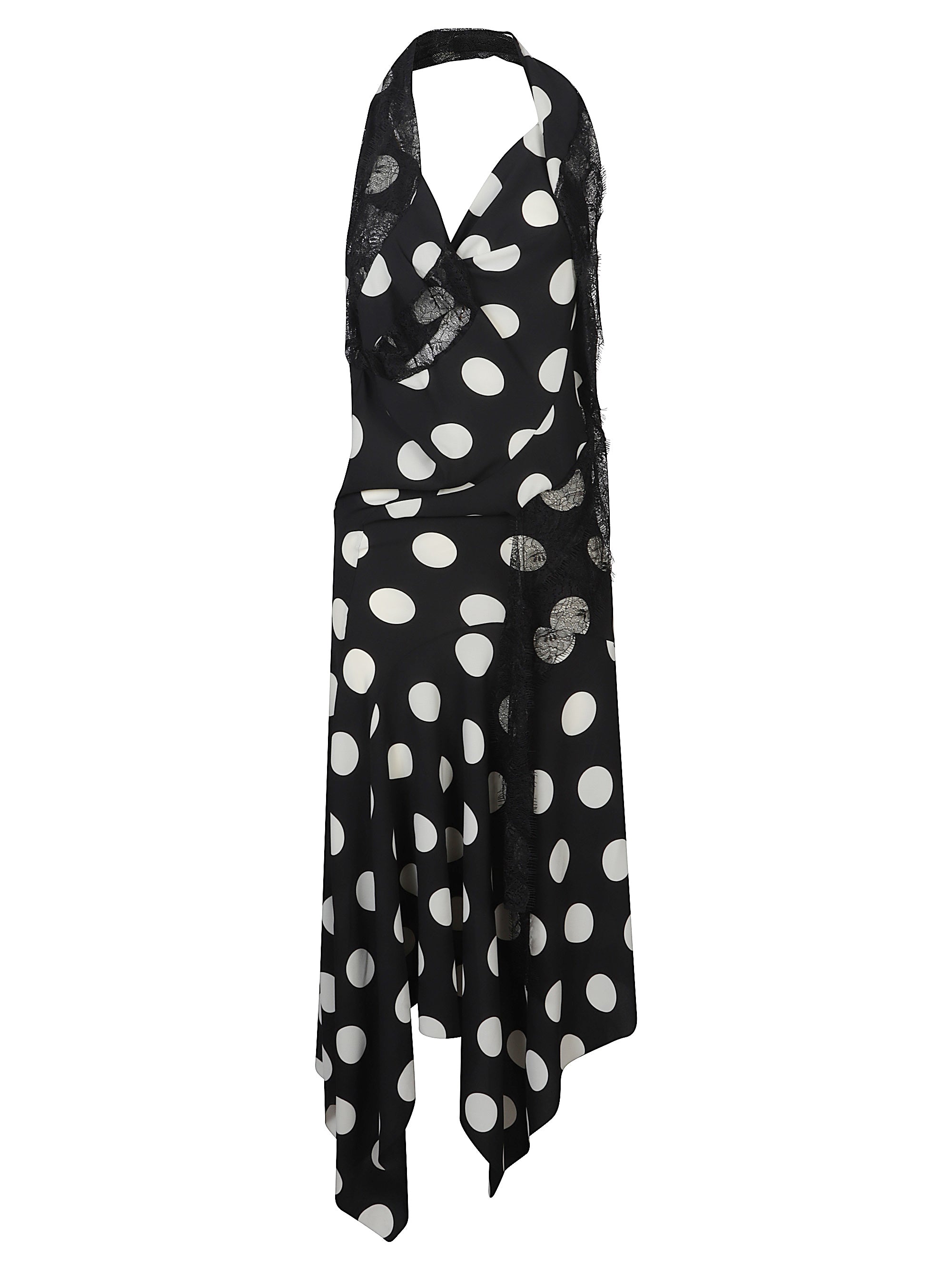 Polka Dot Midi Dress with Asymmetric Hem