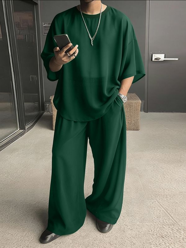 Men's Solid Color Semi Sheer Casual Two Pieces Outfit SKUL53020 - Green / S
