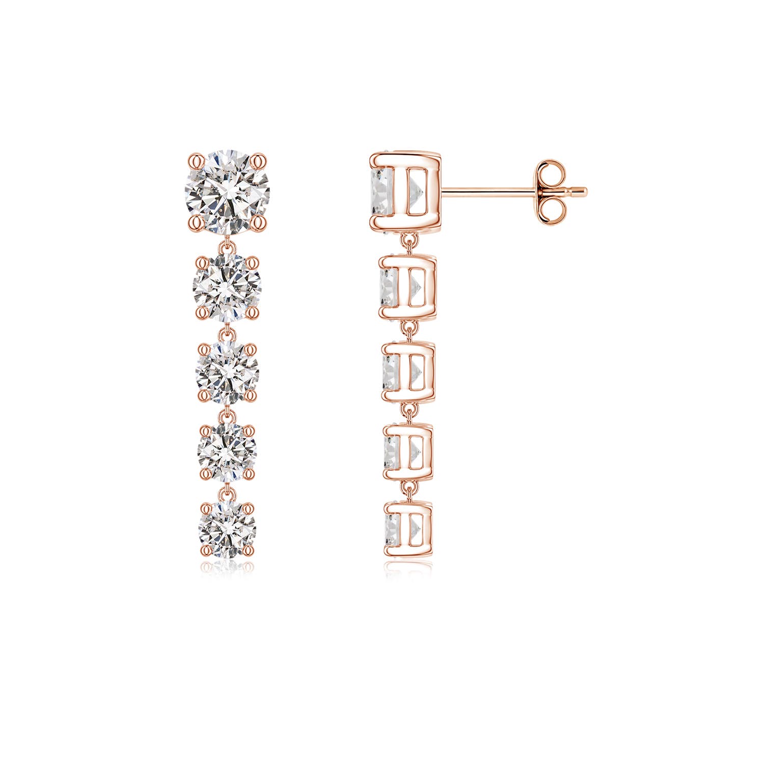 Angara 2.44 CTW Graduated Round Diamond Five-Stone Dangle Earrings in 18K Rose Gold
