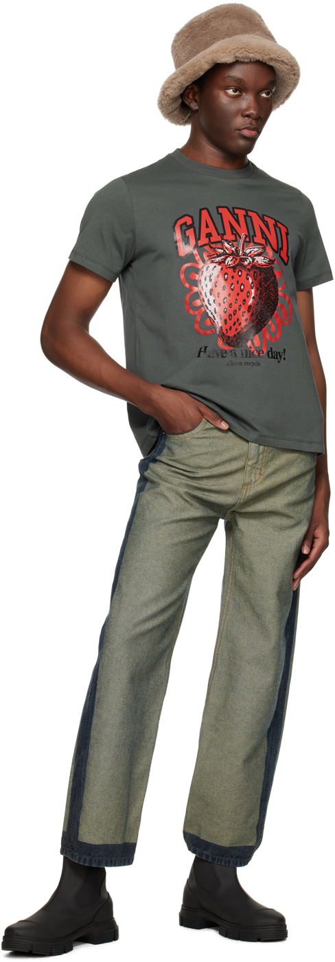 GANNI Gray Relaxed Strawberry T-Shirt