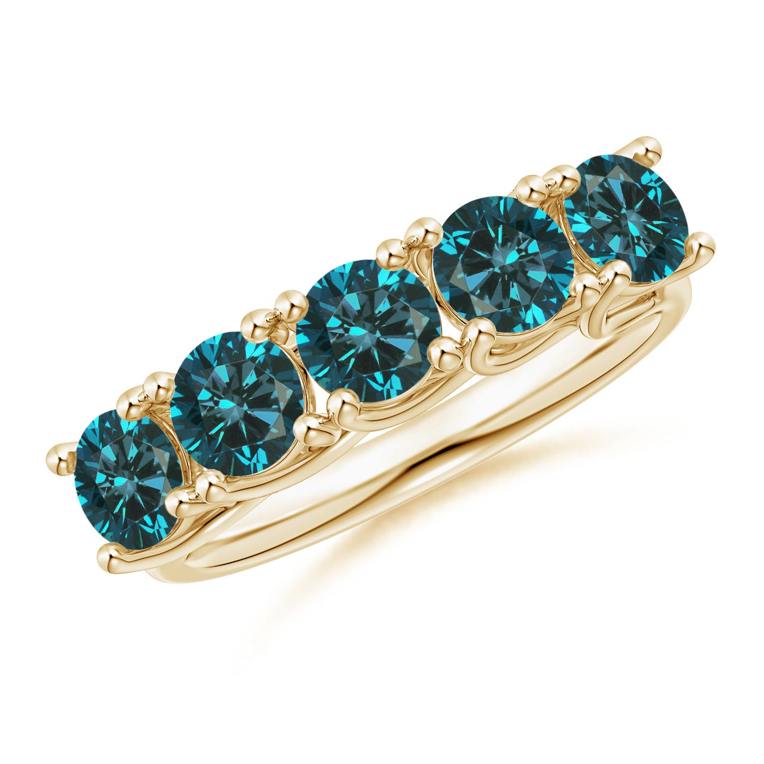 Angara 1.75 Carats Half Eternity Five Stone Enhanced Blue Diamond Wedding Ring in 18K Yellow Gold