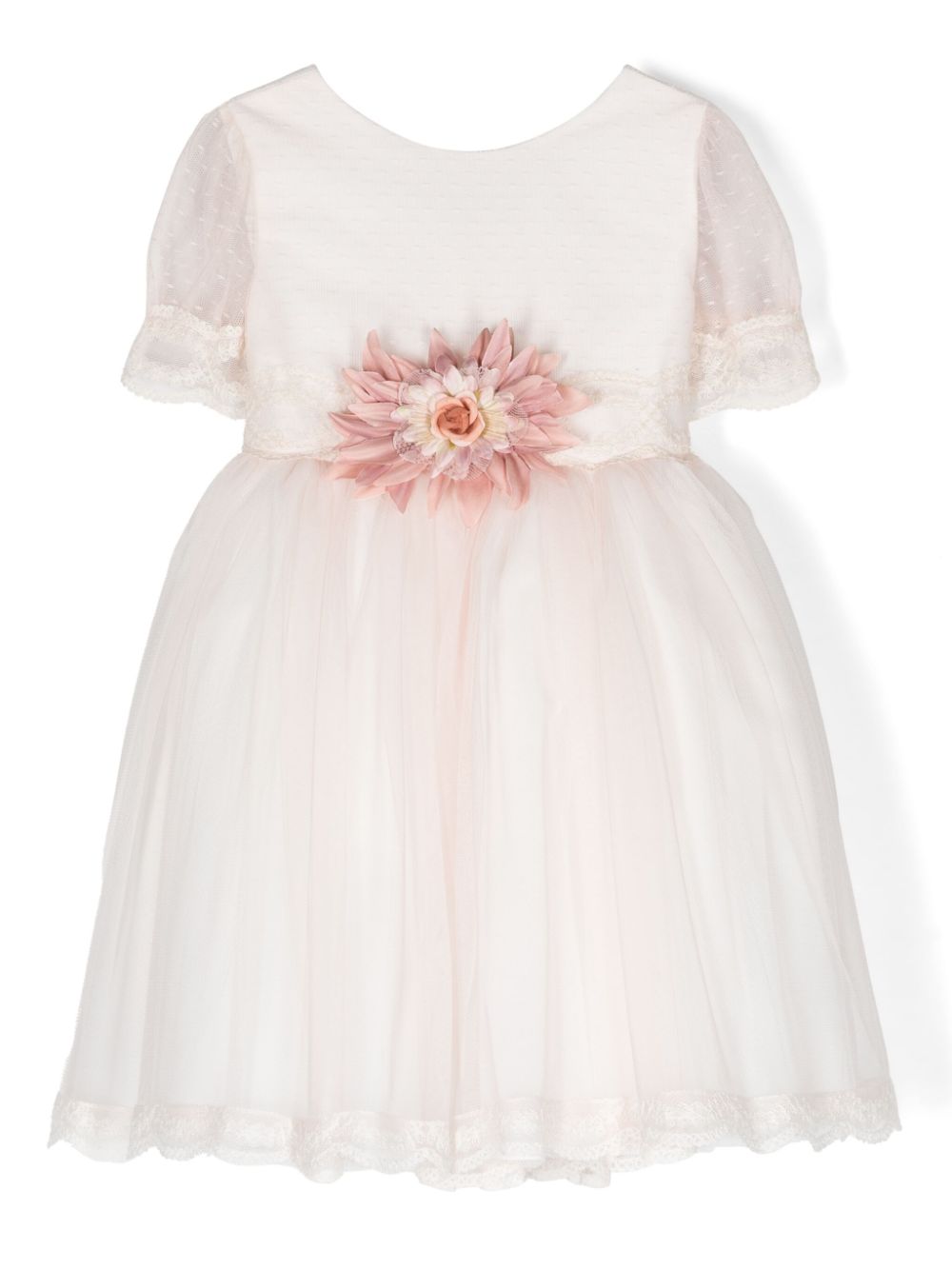 Floral-appliqué tulle dress - Pink