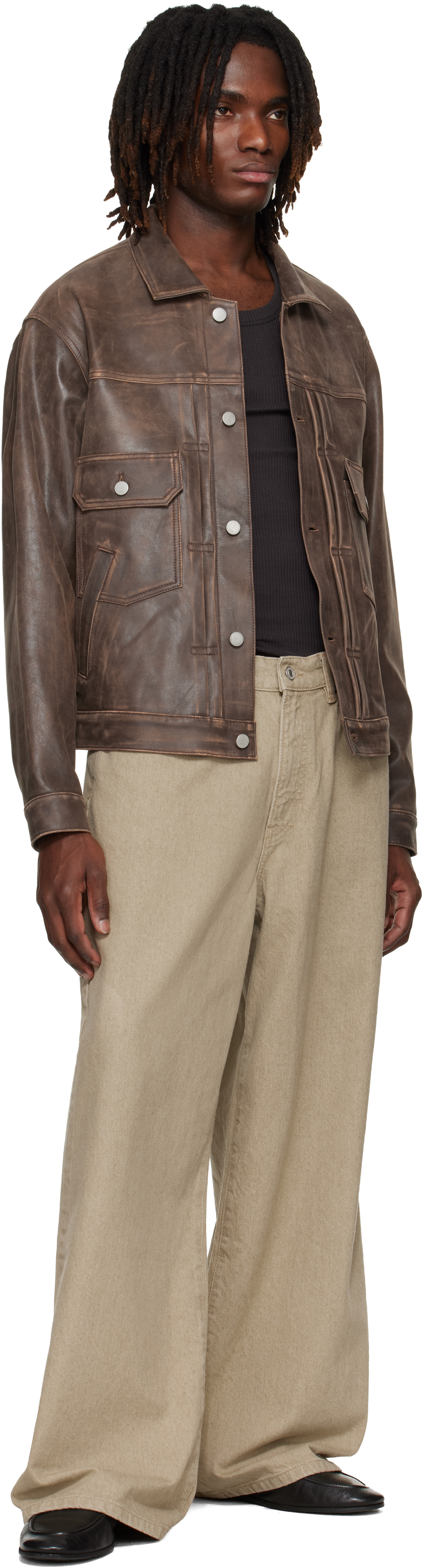 Brown Cracked Leather Trucker Jacket