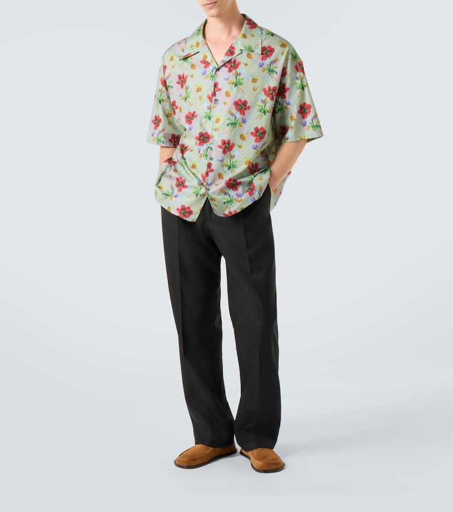 Floral cotton and silk twill bowling shirt