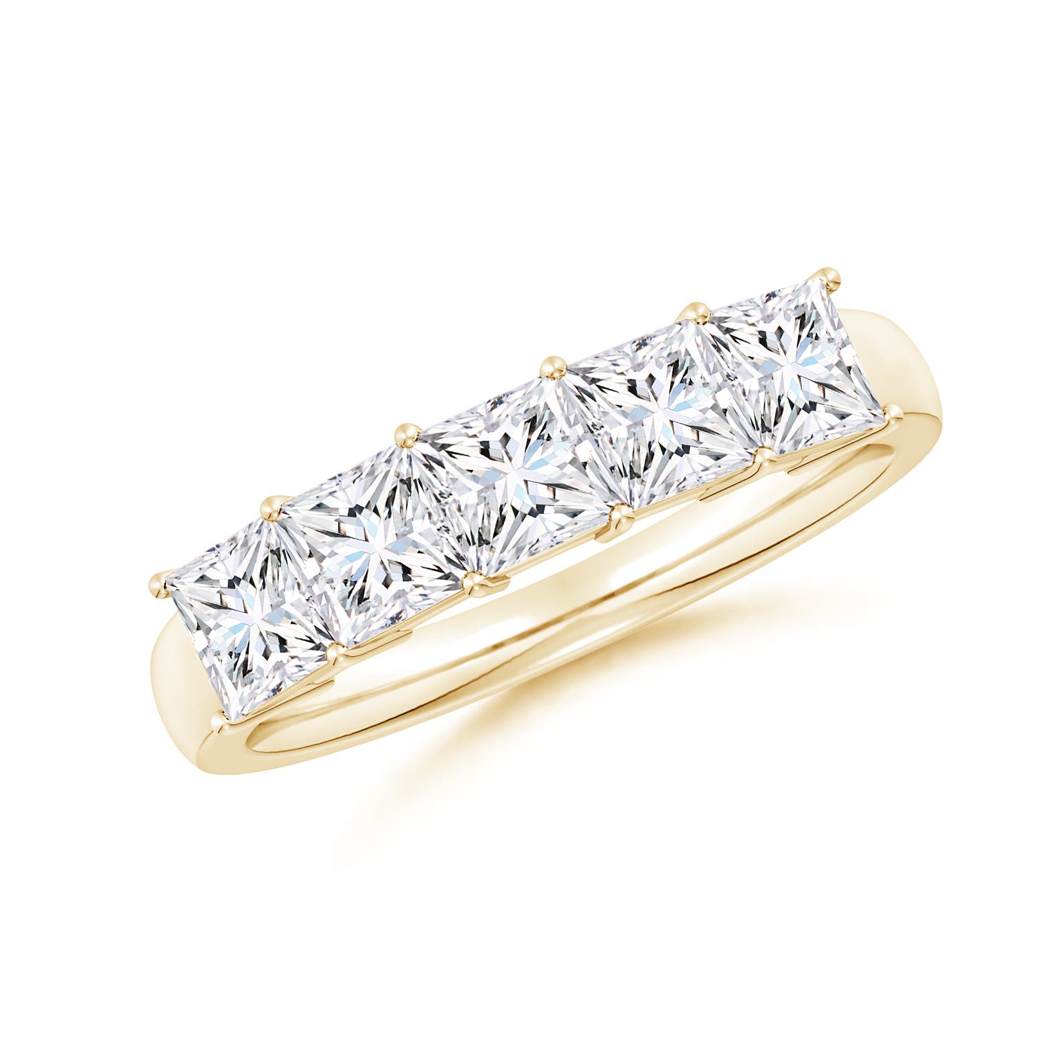 Angara 1.8 CTW Lab-Grown Prong-Set Princess-Cut Diamond Five Stone Wedding Ring in 14K Yellow Gold
