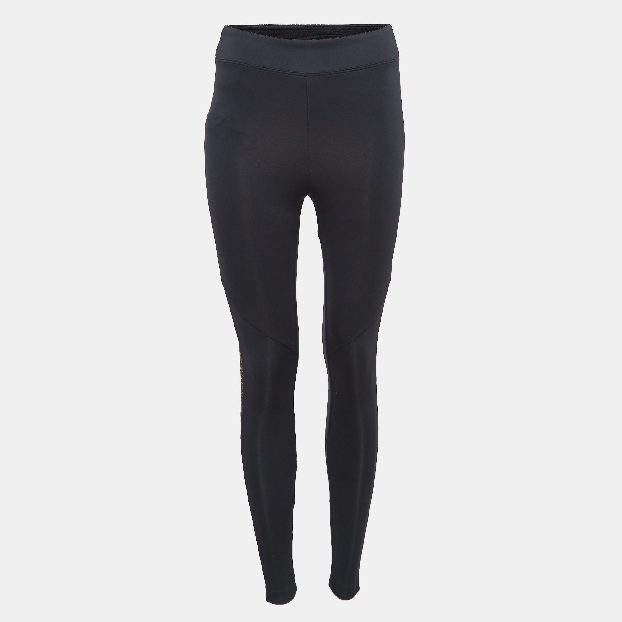 Black Sheer Lurex Mesh Trim Jersey Leggings