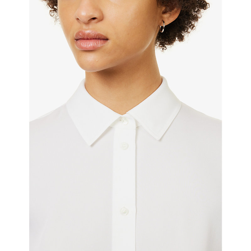 Womens Optic White Curved-hem Slim-fit Silk-blend Shirt M