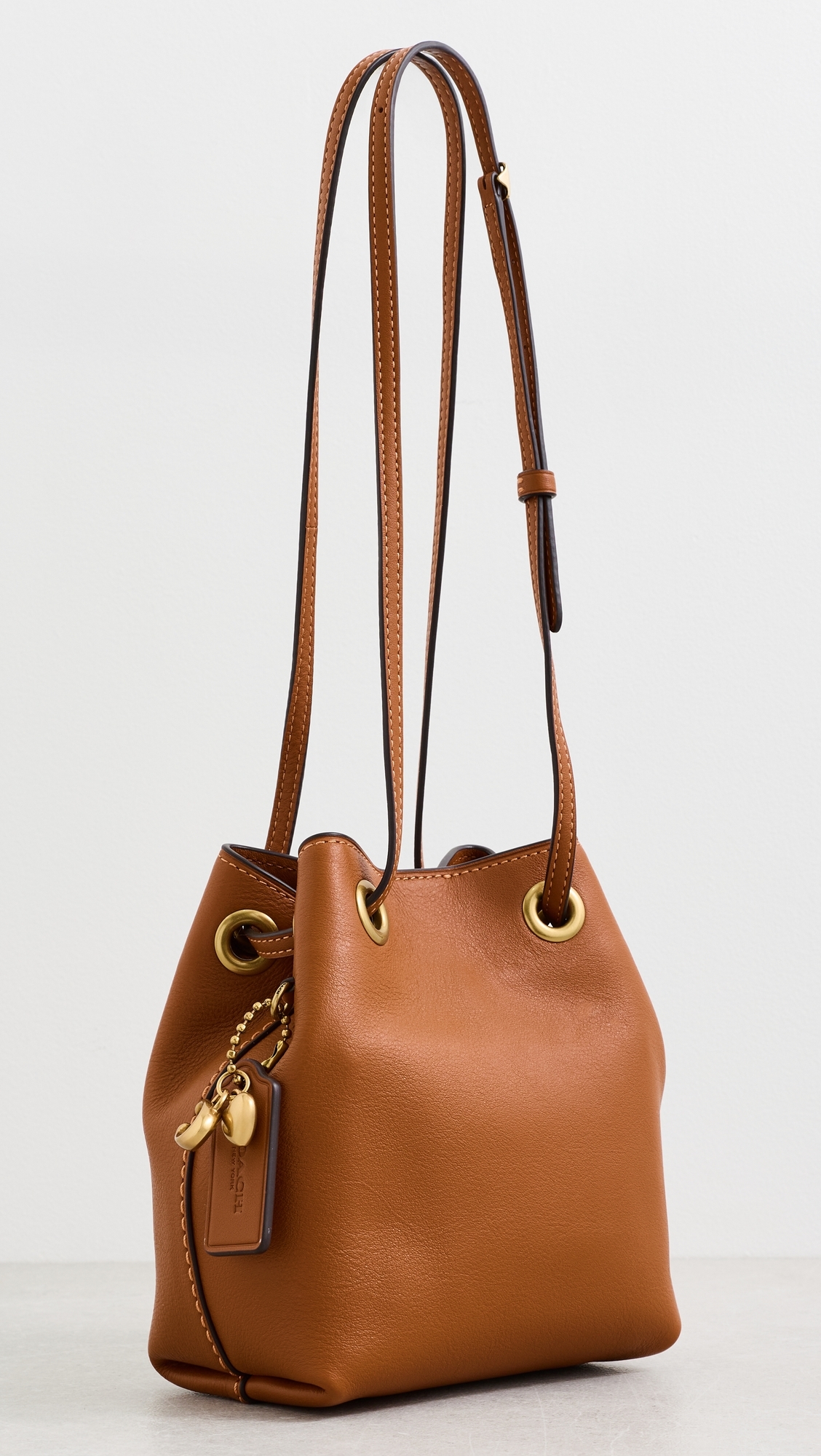 Leather Jade Drawstring Bucket Bag Amber Brown One Size