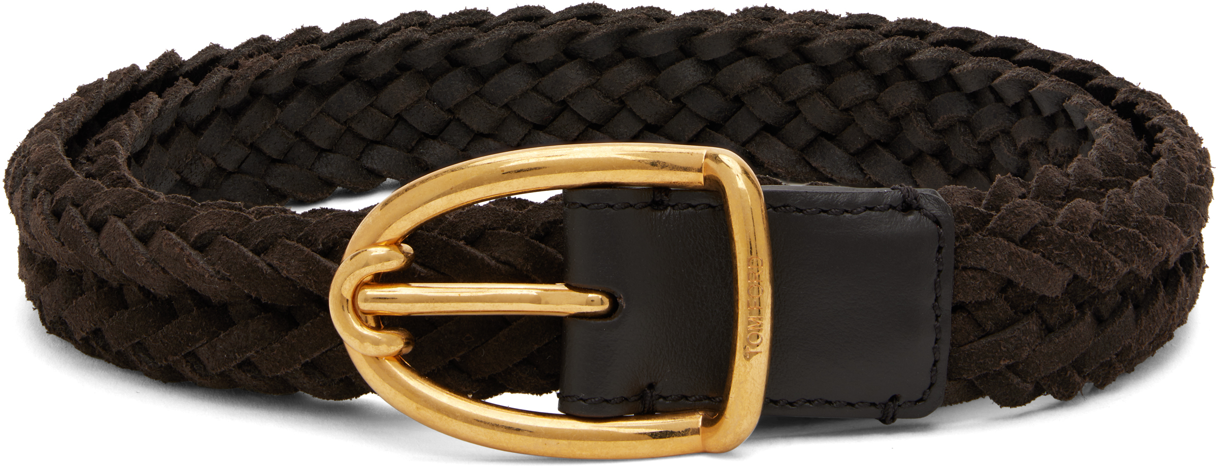 Brown Woven Suede Angled Buckle Belt