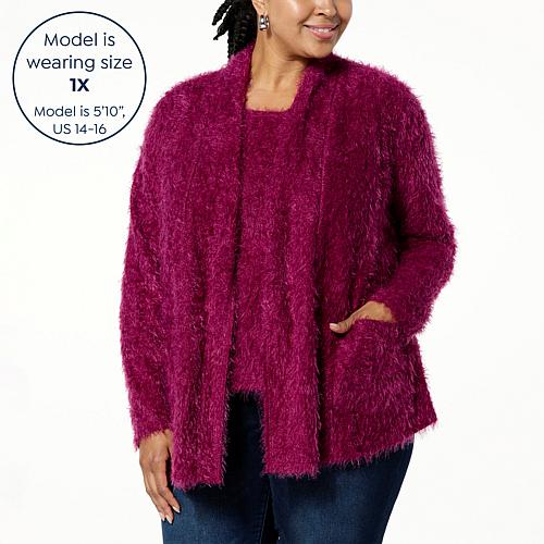 Colleen Lopez Open-Front Eyelash Cardigan - Black