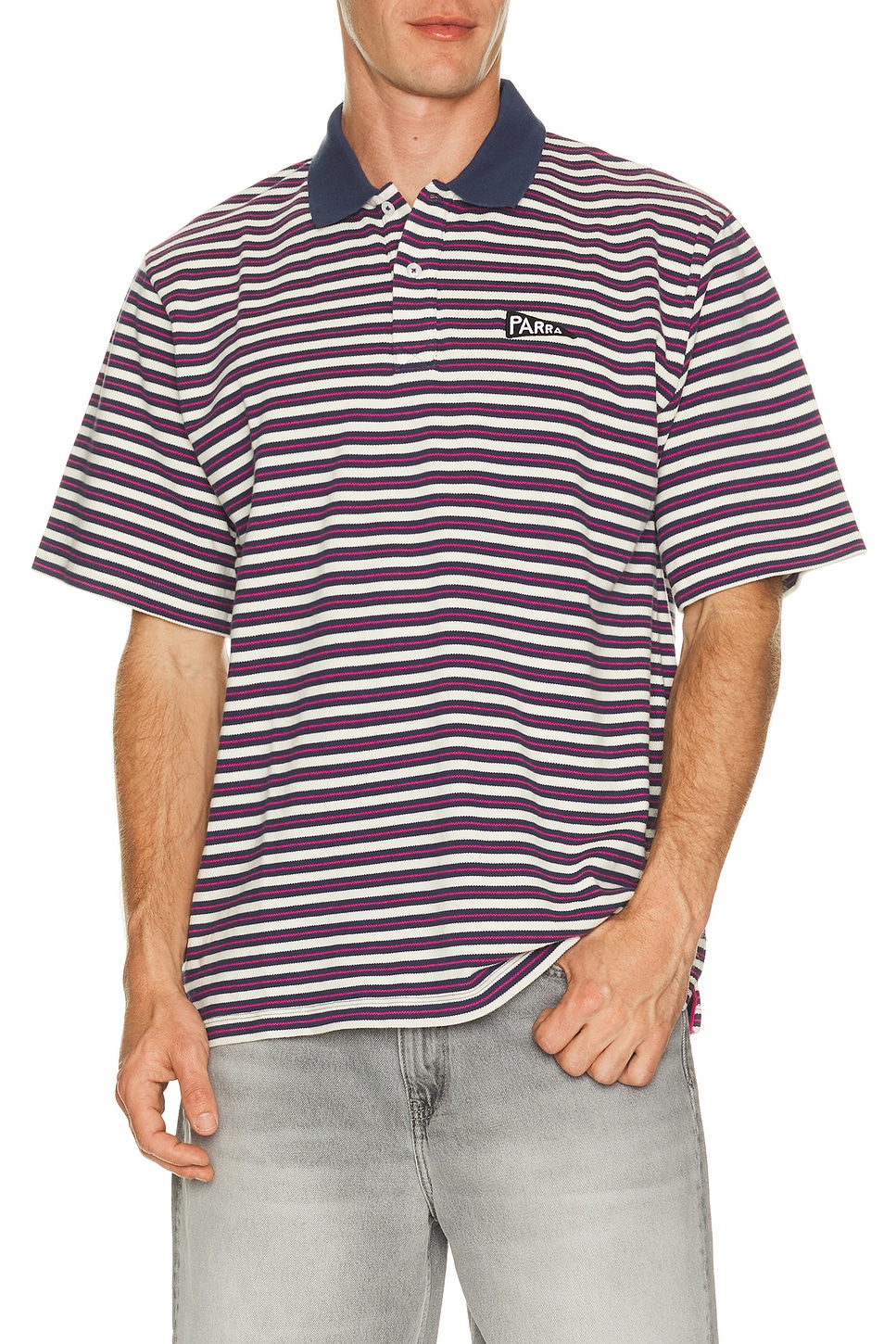 By Parra Flag Striper Polo Shirt in Purple Pink - Multi. L also in M, S, XL/1X, XXL/2X