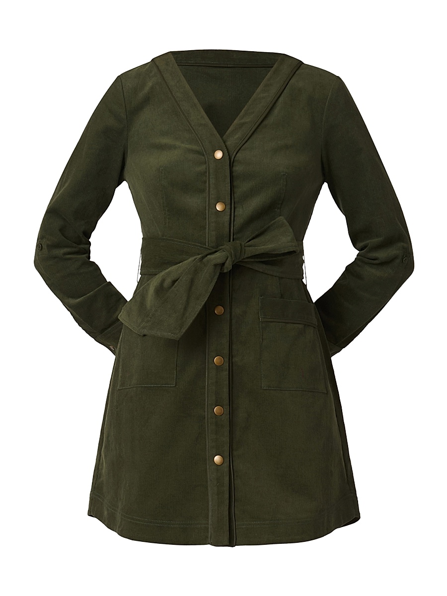 Women's Manon Cotton Corduroy Tie-Waist Shirtdress - Forest Green