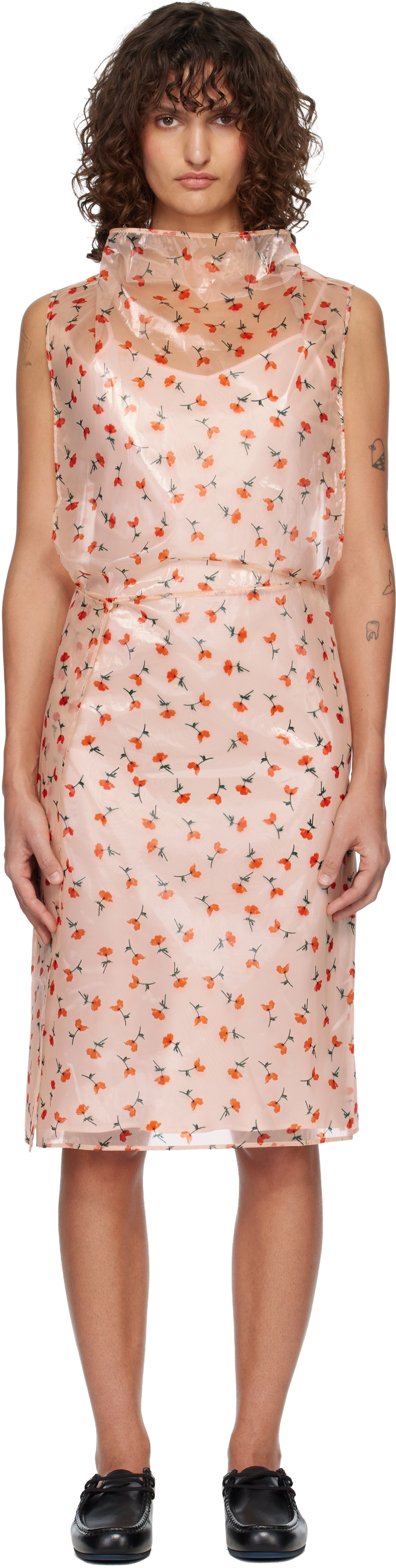 Pink Floral Lined Midi Dress