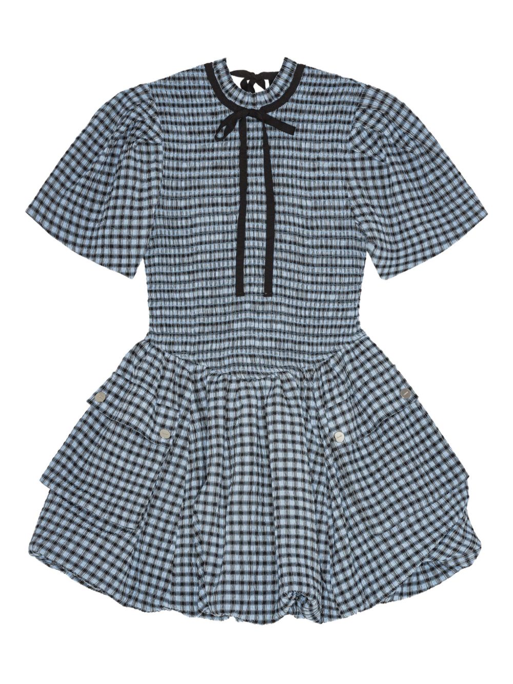 GANNI checked seersucker mini dress - Blue