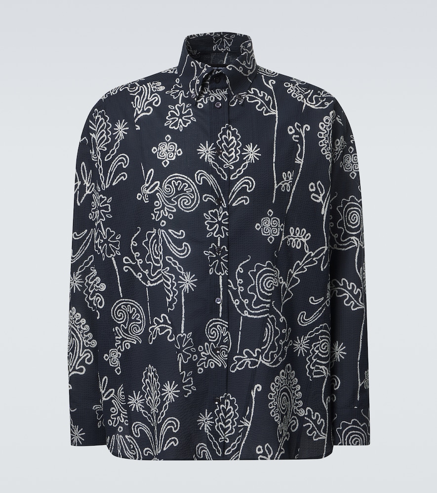 Printed cotton seersucker shirt