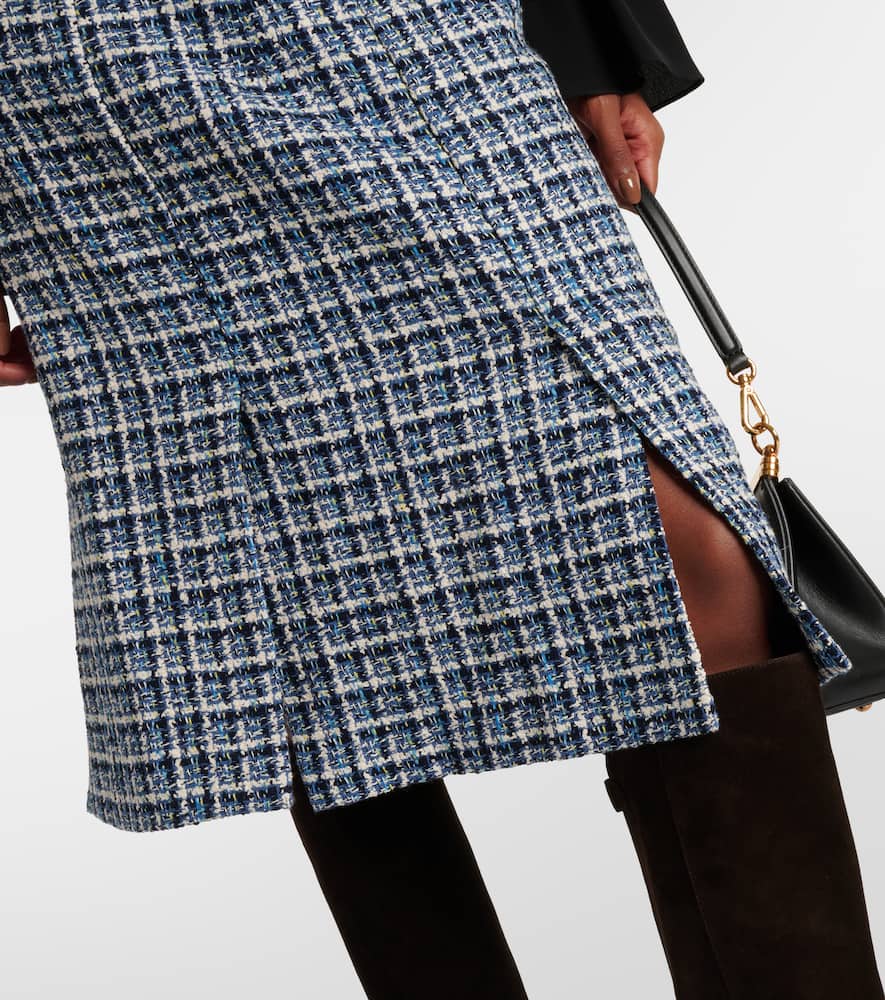 High-rise cotton-blend tweed midi skirt