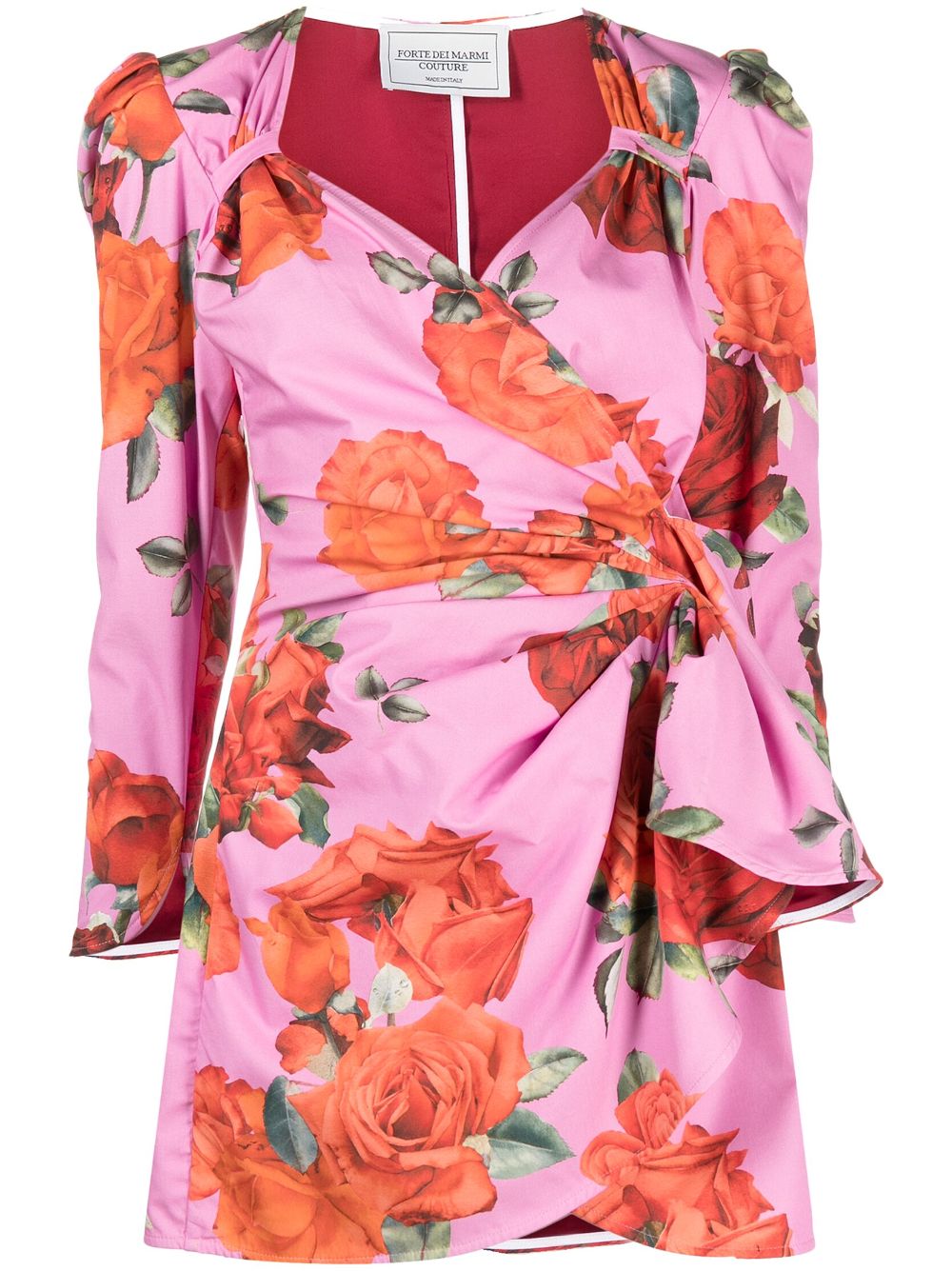 Floral-print drape-detail dress - Pink