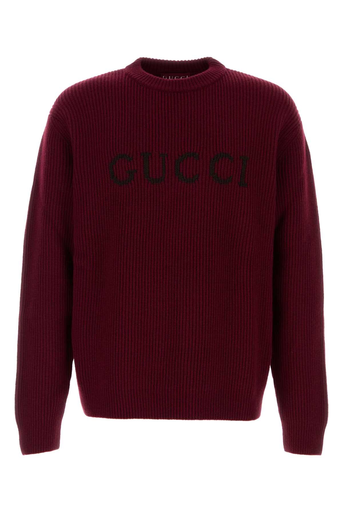 Logo-Embroidered Wool Blend Sweater — Burgundy