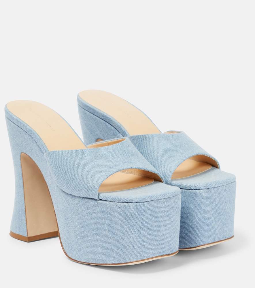 Denim platform mules