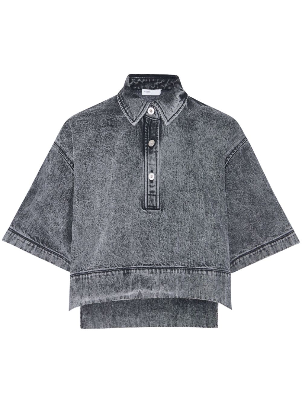 Cropped denim polo top - Black