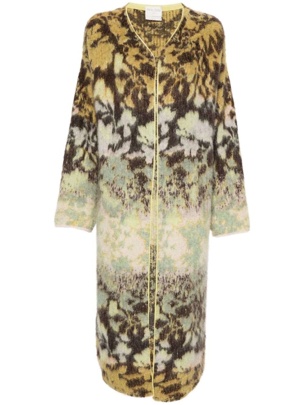 Brushed abstract-pattern cardi-coat - Green