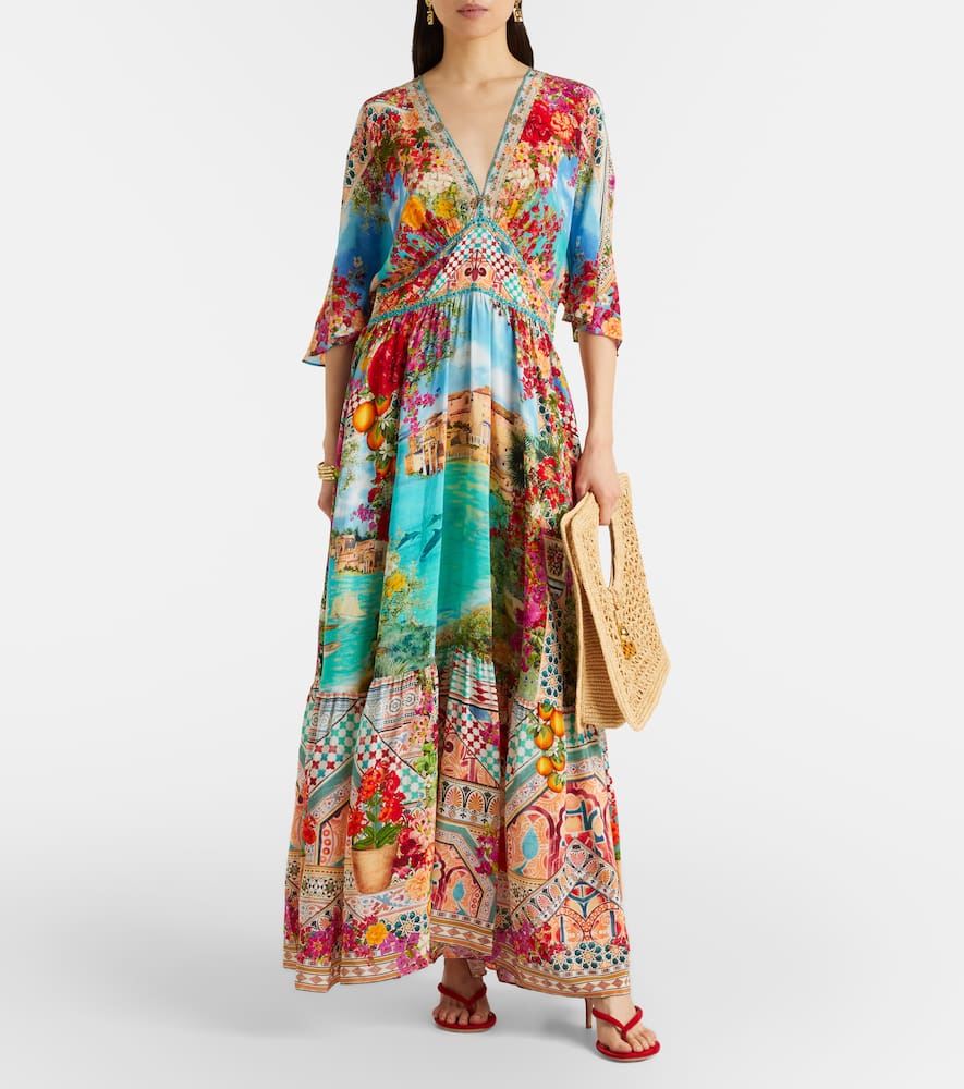 Embellished printed silk maxi dress