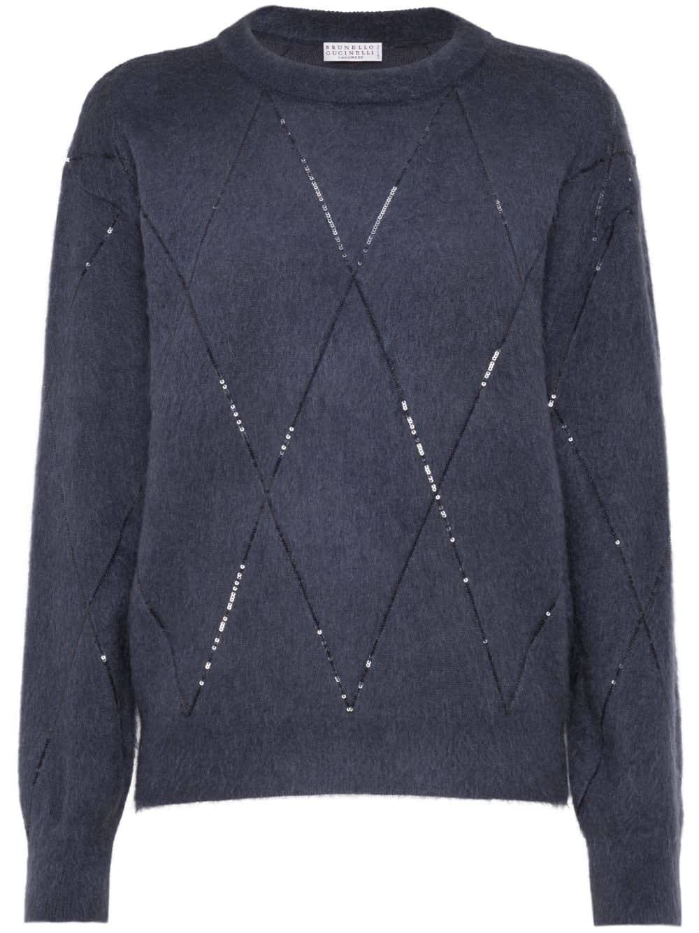 Sequin-embellished knitted jumper - Blue