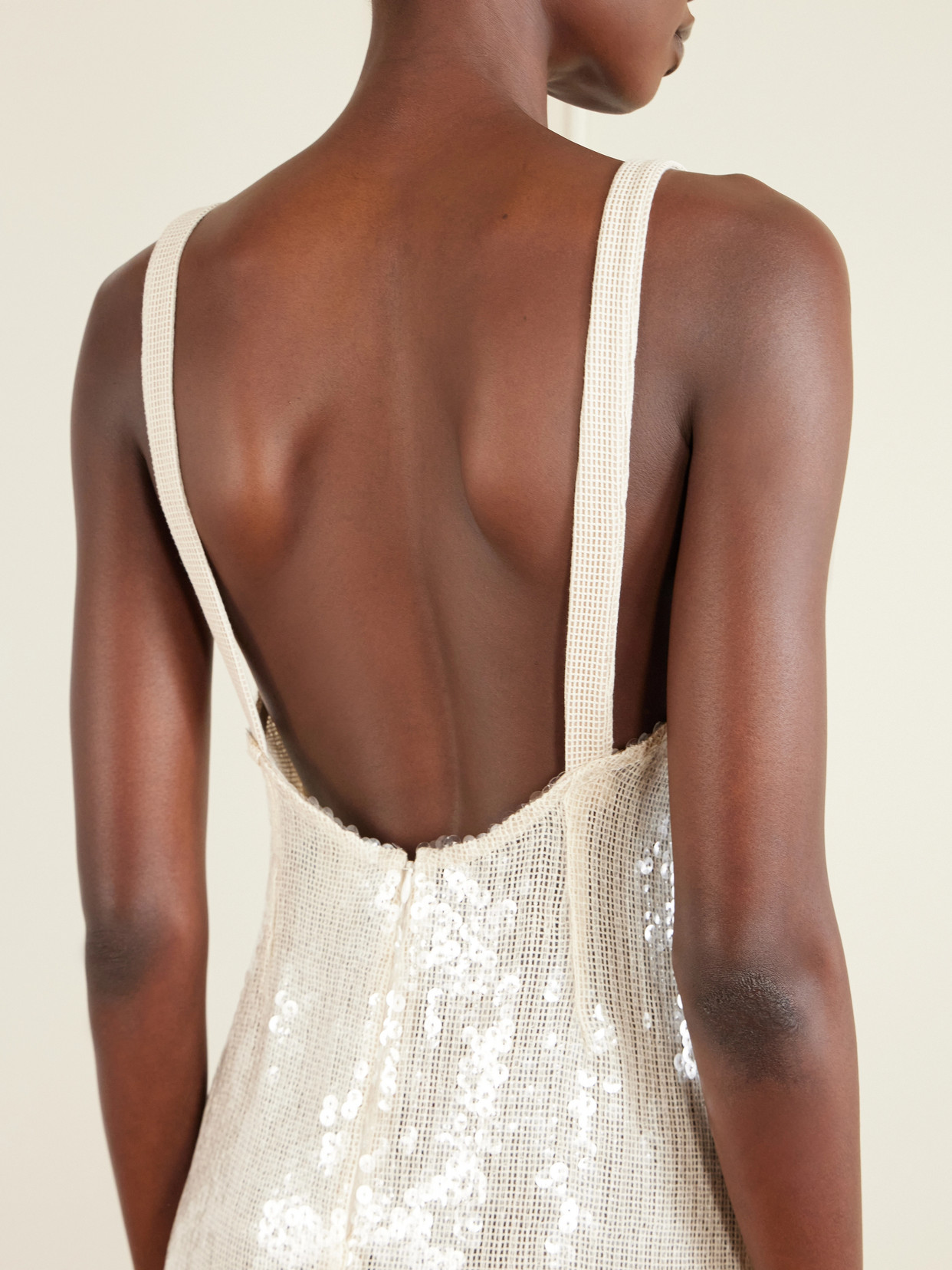 Agrigento Disco Fringed Sequined Cotton Gown - Off-white