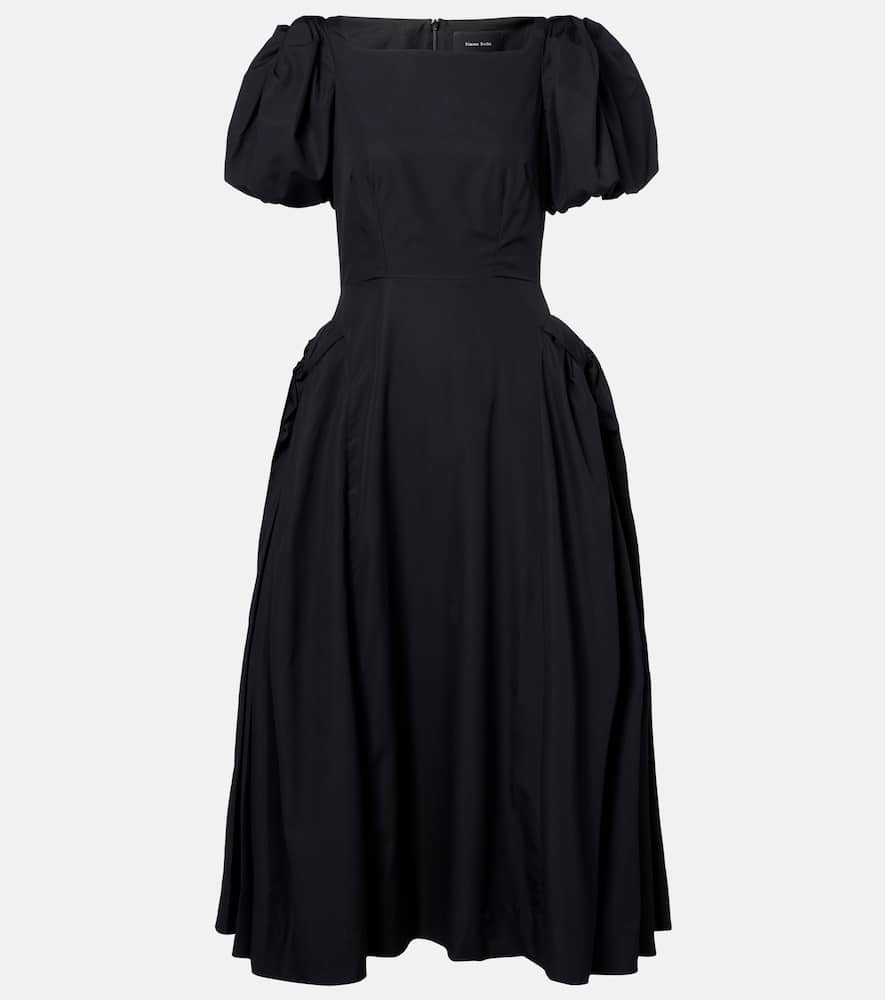 Puff-sleeve cotton poplin midi dress