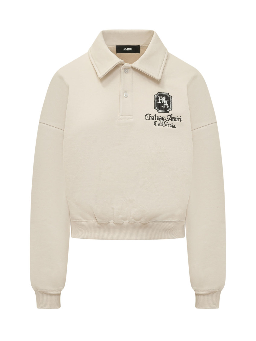 Beige Embroidered Shirt Collar Sweater