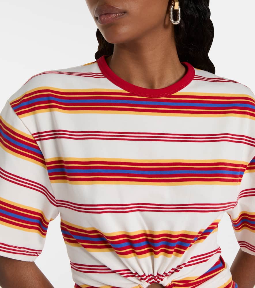 Gathered striped cotton-blend T-shirt