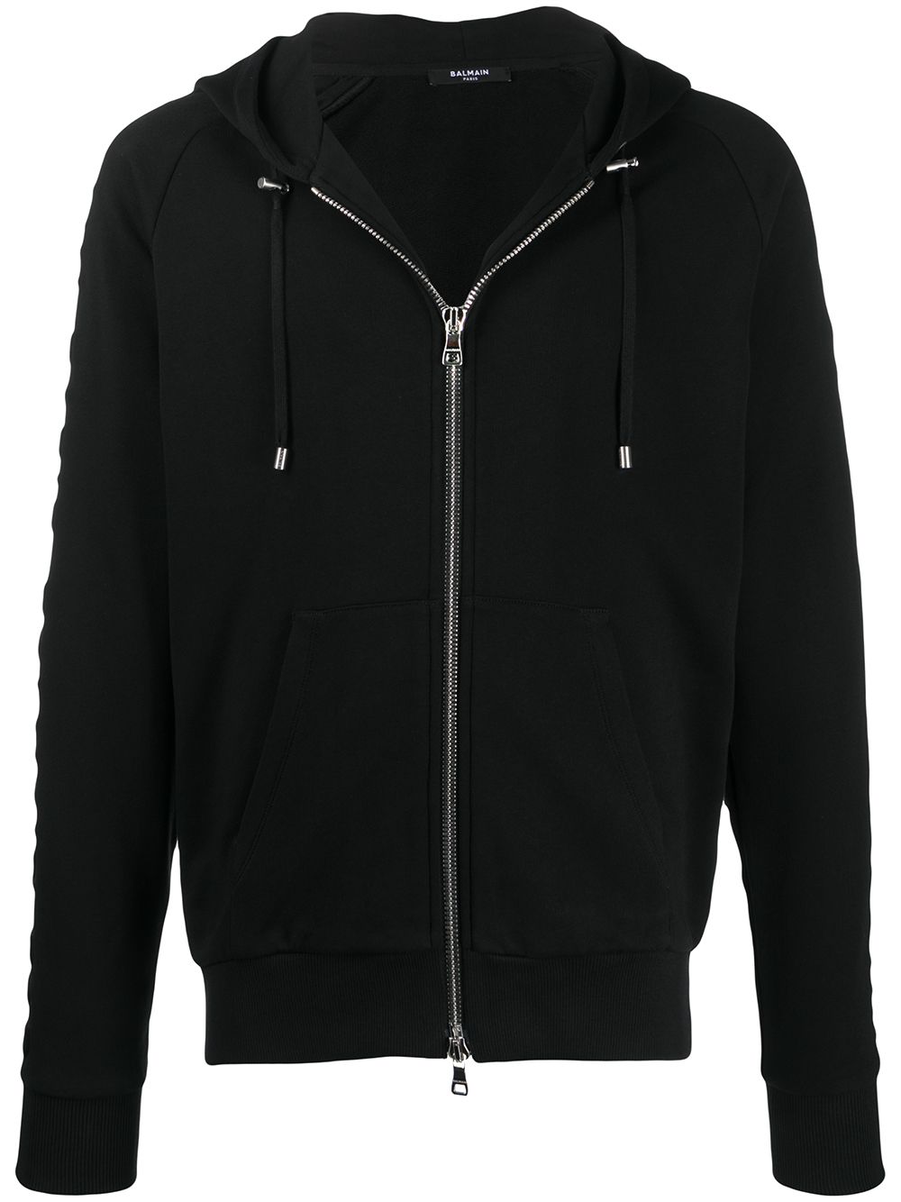 Embossed logo-panel zipped hoodie - Black
