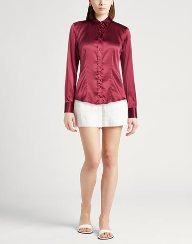 Woman Shirt Burgundy Size 10 Silk, Elastane