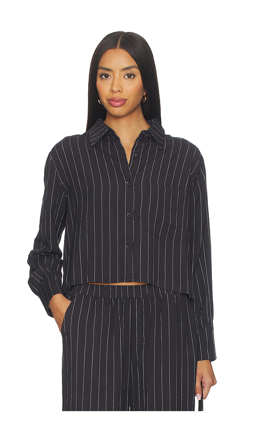 Bobi Boxy Button Front Shirt in Faded Black. S also in L