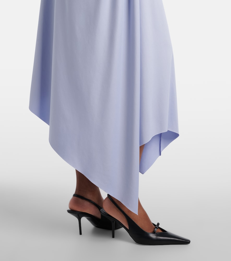 Asymmetric gathered jersey midi dress