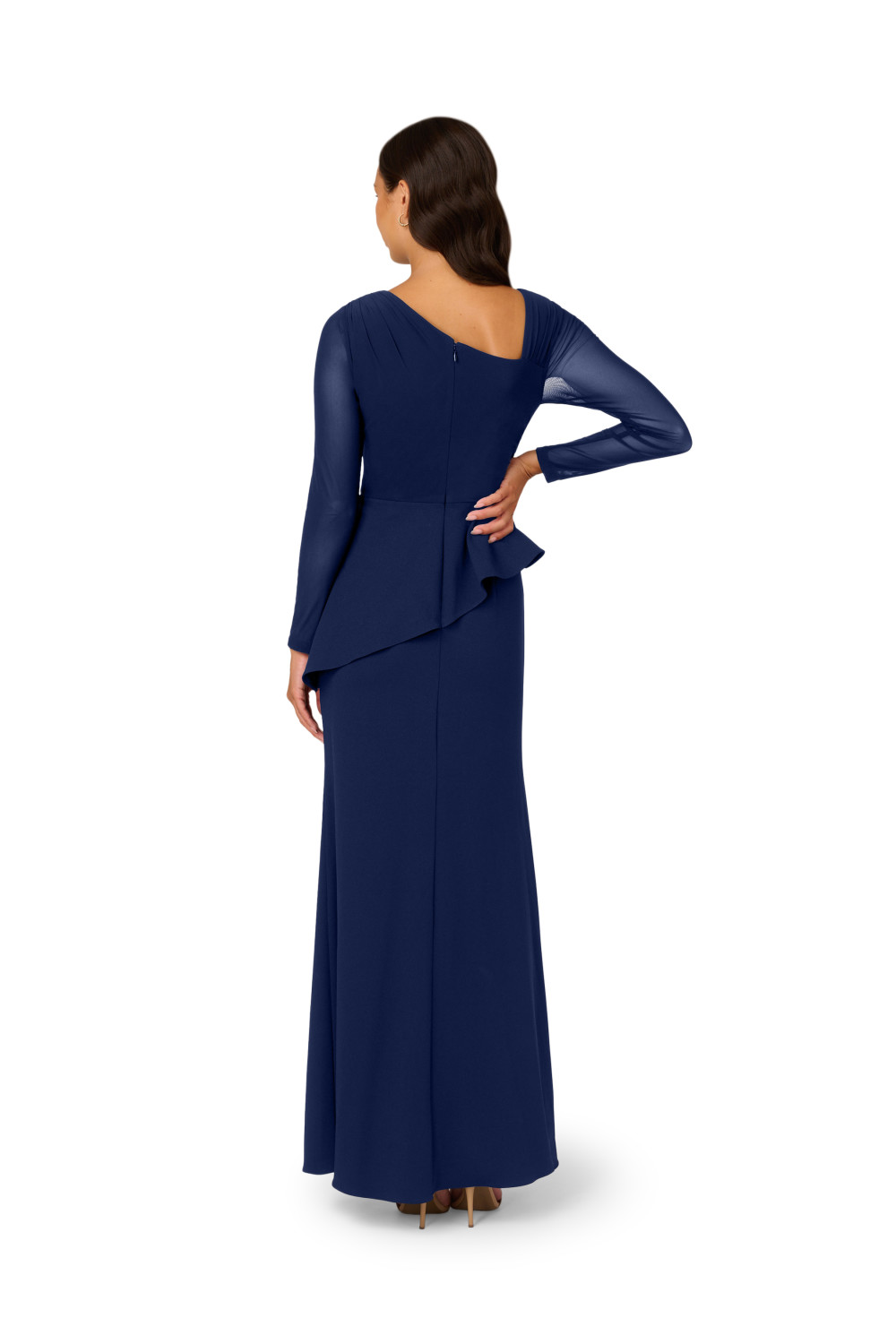 Adrianna Papell Womens Knit Crepe Combo Mesh Gown - Blue