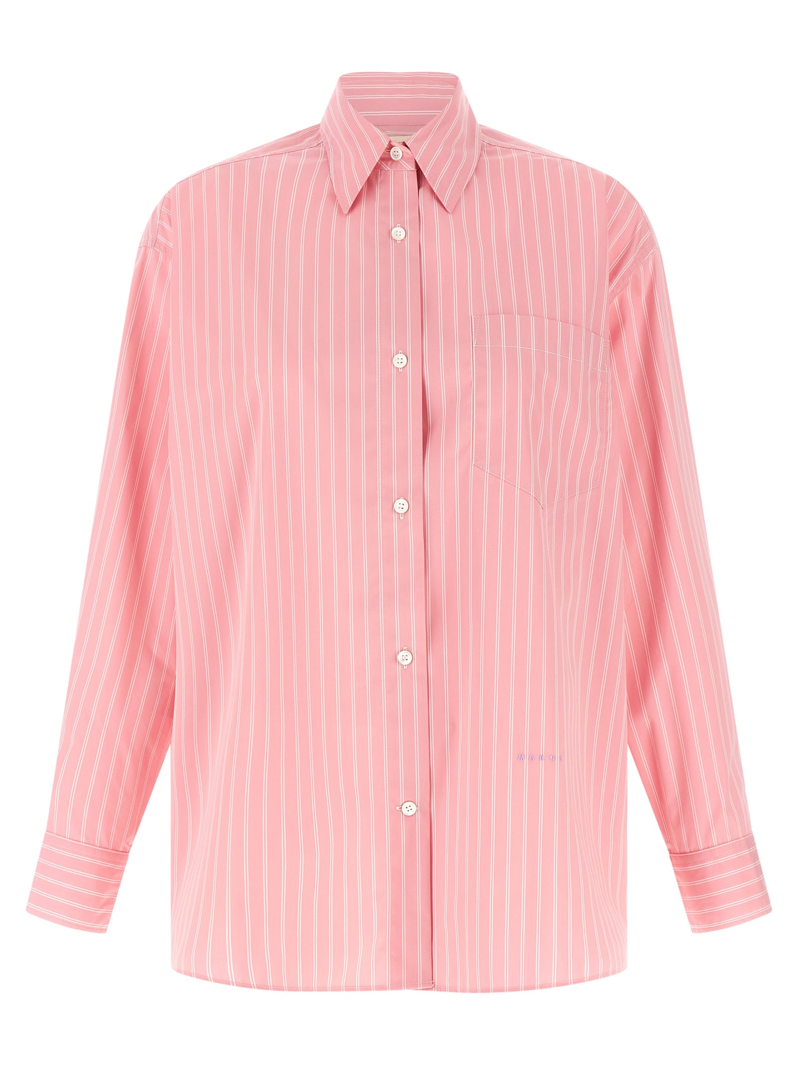 Striped Cotton-Blend Blouse — Pink