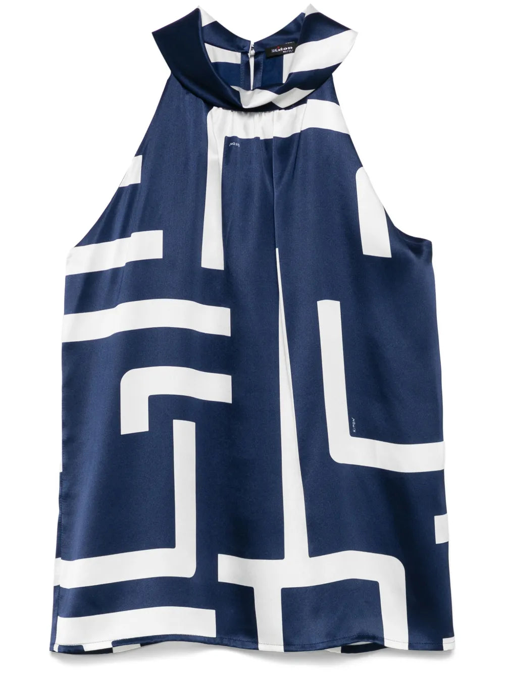 Silk Geometric Halterneck Tank Top — Navy