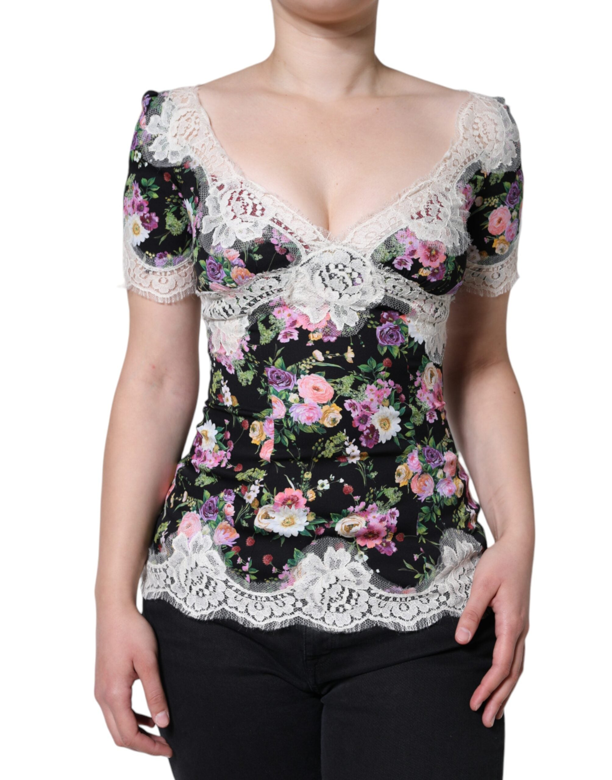 Floral Lace Blouse — Black