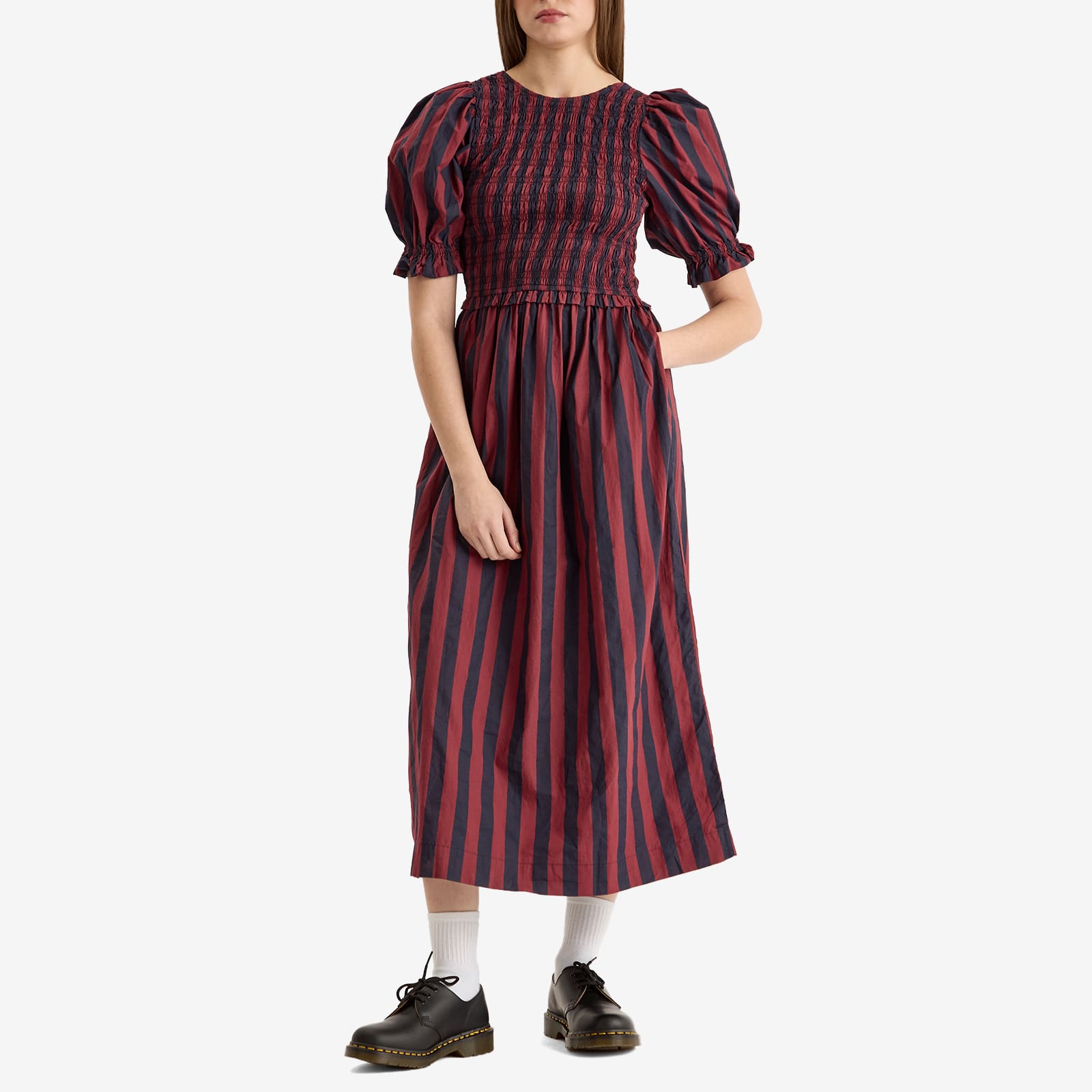 Women's Tie Front Striped Midi Dress in Red And Navy